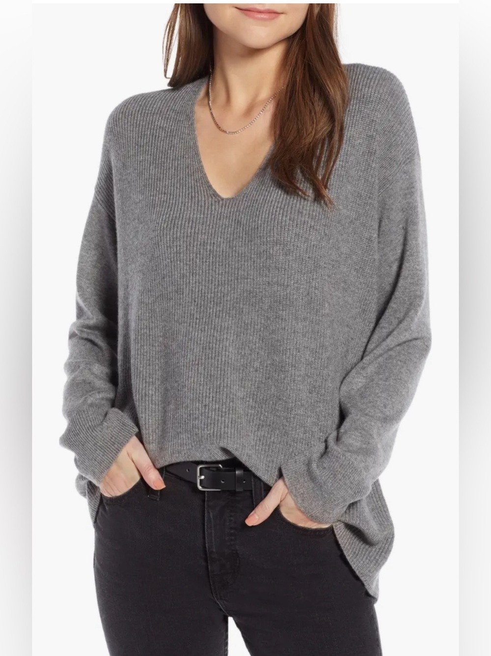Something Navy Slouchy Wool Blend Oversized Boxy V neck Sweater Gray Size XS